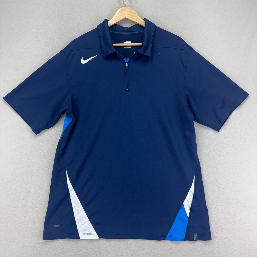 Vintage Nike Polo Shirt Mens Large Blue Y2K Jersey Knit Short Sleeve Tennis Prep